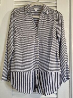 J. Jill Navy and White Striped Button-Down Shirt